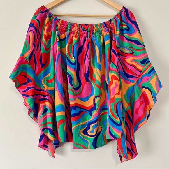 Vibrant Multicolor Swirl Off-Shoulder Blouse - Picture 8 of 9